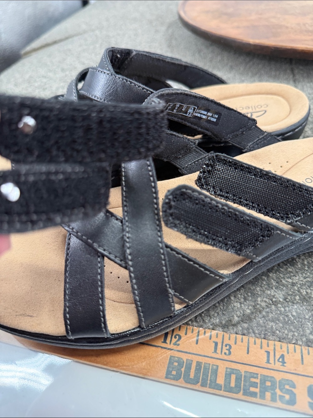 Clarks Collection Sandals Wm 9 Wide Laurieann Bali Slide Black Leather Comfort - Picture 14 of 14
